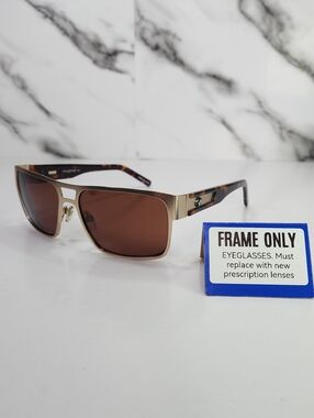 BMW Eyeglass FRAME ONLY Gold-Tone Brown Glasses With Prescription Leses. B6521
